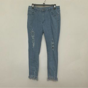 Shein Women Light Wash Distressed Fringe Hem Skinny Jeans Size Large